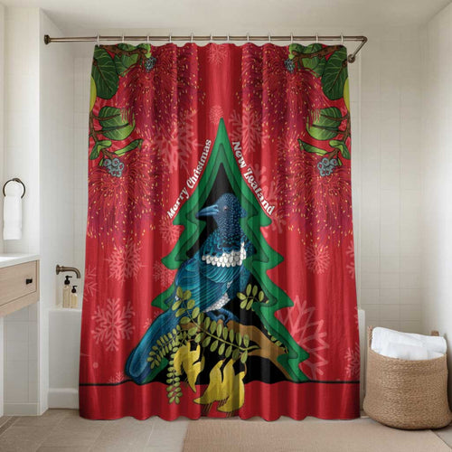 New Zealand Christmas In July Bathroom Set Kowhai Tui Bird With Pohutukawa - Red - Aussie Hoodie