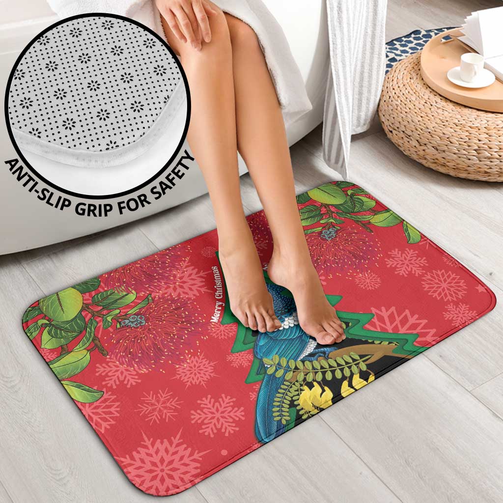 New Zealand Christmas In July Bathroom Set Kowhai Tui Bird With Pohutukawa - Red - Aussie Hoodie