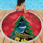New Zealand Christmas In July Beach Blanket Kowhai Tui Bird With Pohutukawa - Red