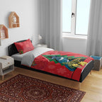 New Zealand Christmas In July Bedding Set Kowhai Tui Bird With Pohutukawa - Red