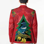 New Zealand Christmas In July Blazer Kowhai Tui Bird With Pohutukawa - Red - Aussie Hoodie
