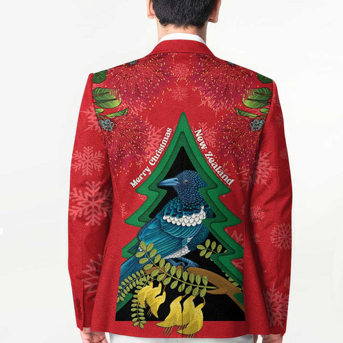 New Zealand Christmas In July Blazer Kowhai Tui Bird With Pohutukawa - Red - Aussie Hoodie