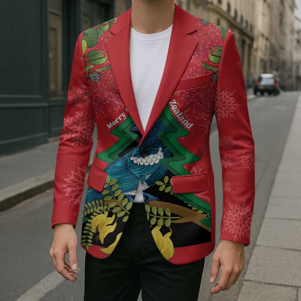 New Zealand Christmas In July Blazer Kowhai Tui Bird With Pohutukawa - Red - Aussie Hoodie