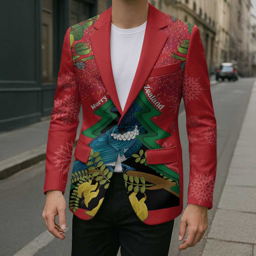 New Zealand Christmas In July Blazer Kowhai Tui Bird With Pohutukawa - Red - Aussie Hoodie