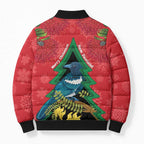 New Zealand Christmas In July Bomber Puffer Jacket Kowhai Tui Bird With Pohutukawa - Red - Aussie Hoodie