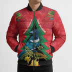 New Zealand Christmas In July Bomber Puffer Jacket Kowhai Tui Bird With Pohutukawa - Red - Aussie Hoodie