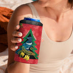 New Zealand Christmas In July 4 in 1 Can Cooler Tumbler Kowhai Tui Bird With Pohutukawa - Red