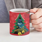 New Zealand Christmas In July Ceramic Mug Kowhai Tui Bird With Pohutukawa - Red - Aussie Hoodie