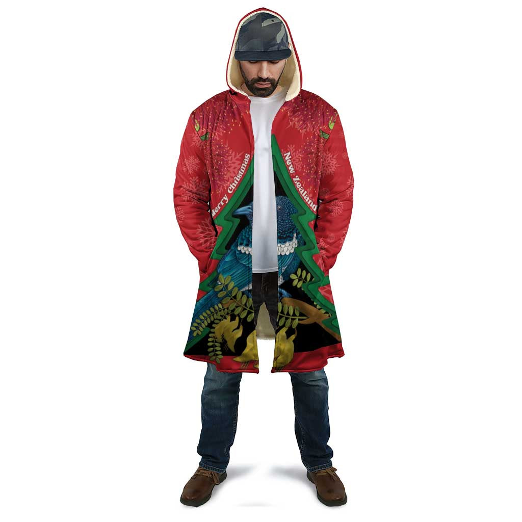 New Zealand Christmas In July Cloak Kowhai Tui Bird With Pohutukawa - Red - Aussie Hoodie