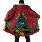 New Zealand Christmas In July Cloak Kowhai Tui Bird With Pohutukawa - Red - Aussie Hoodie