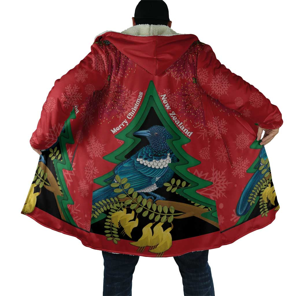 New Zealand Christmas In July Cloak Kowhai Tui Bird With Pohutukawa - Red - Aussie Hoodie