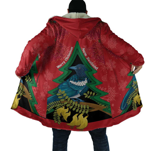New Zealand Christmas In July Cloak Kowhai Tui Bird With Pohutukawa - Red - Aussie Hoodie