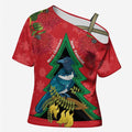 New Zealand Christmas In July Cross Shoulder Shirt Kowhai Tui Bird With Pohutukawa - Red - Aussie Hoodie