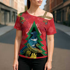 New Zealand Christmas In July Cross Shoulder Shirt Kowhai Tui Bird With Pohutukawa - Red - Aussie Hoodie