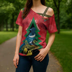 New Zealand Christmas In July Cross Shoulder Shirt Kowhai Tui Bird With Pohutukawa - Red - Aussie Hoodie