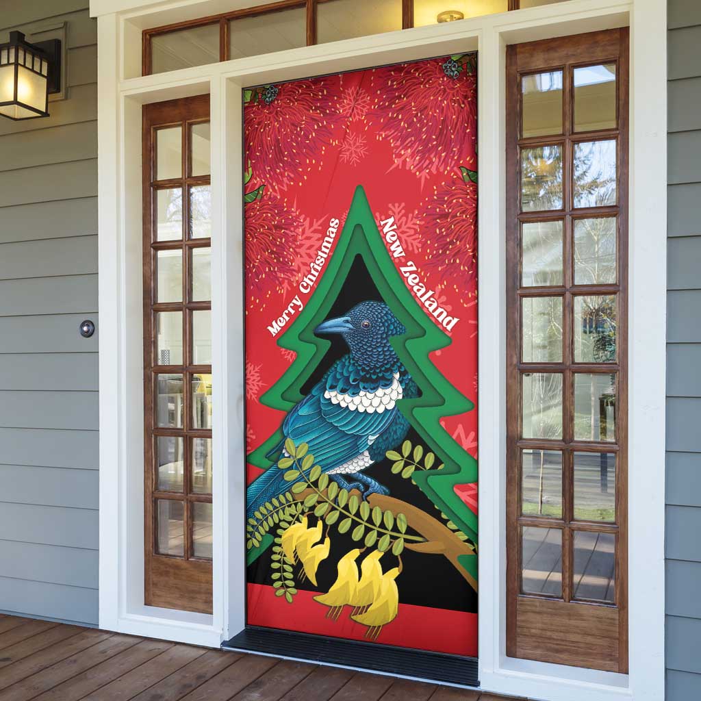 New Zealand Christmas In July Door Cover Kowhai Tui Bird With Pohutukawa - Red - Aussie Hoodie