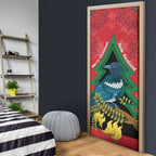 New Zealand Christmas In July Door Cover Kowhai Tui Bird With Pohutukawa - Red - Aussie Hoodie