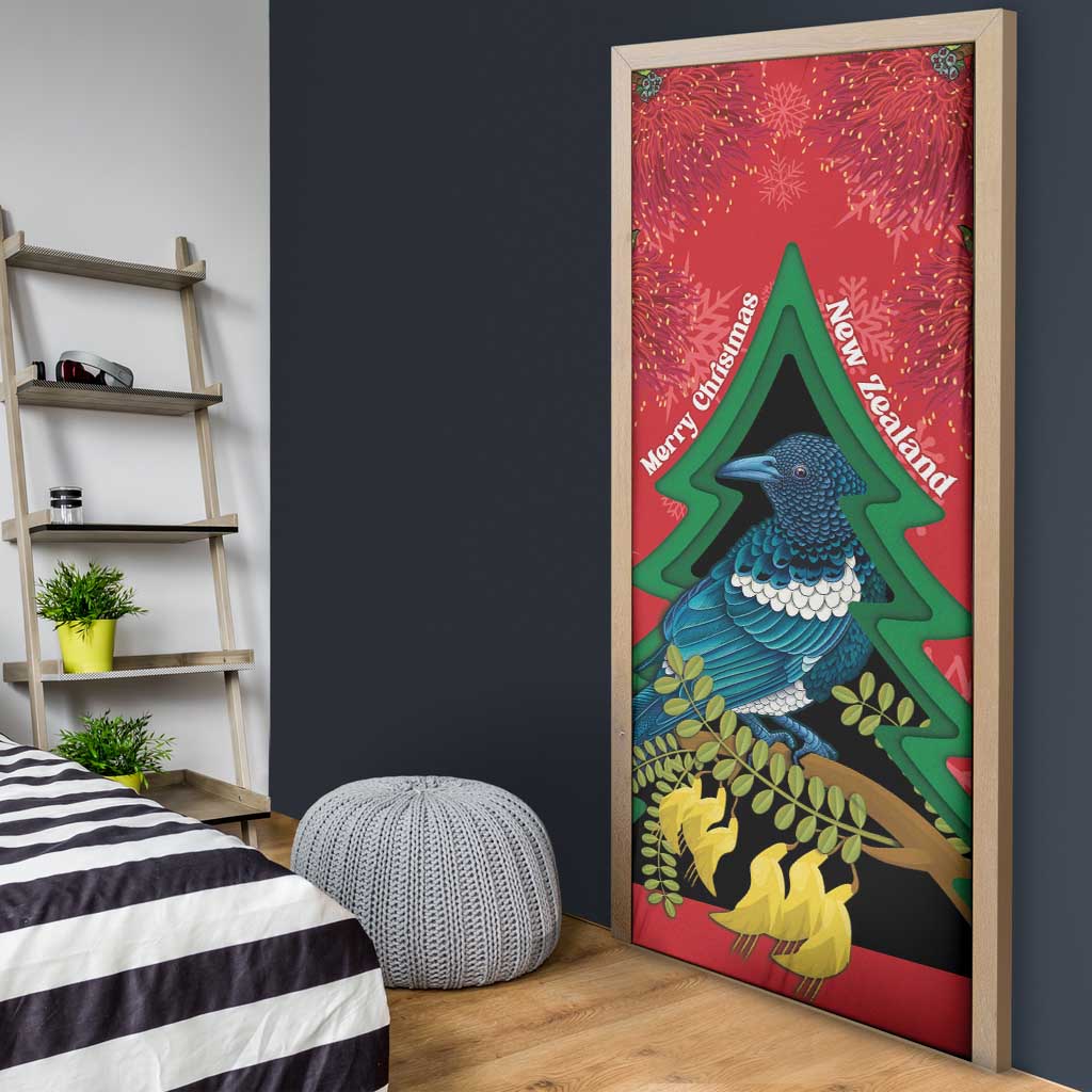 New Zealand Christmas In July Door Cover Kowhai Tui Bird With Pohutukawa - Red - Aussie Hoodie