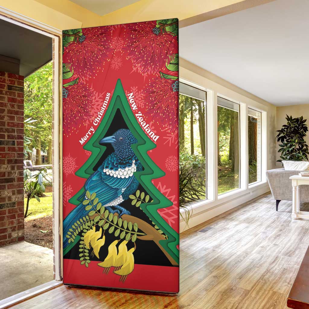 New Zealand Christmas In July Door Cover Kowhai Tui Bird With Pohutukawa - Red - Aussie Hoodie