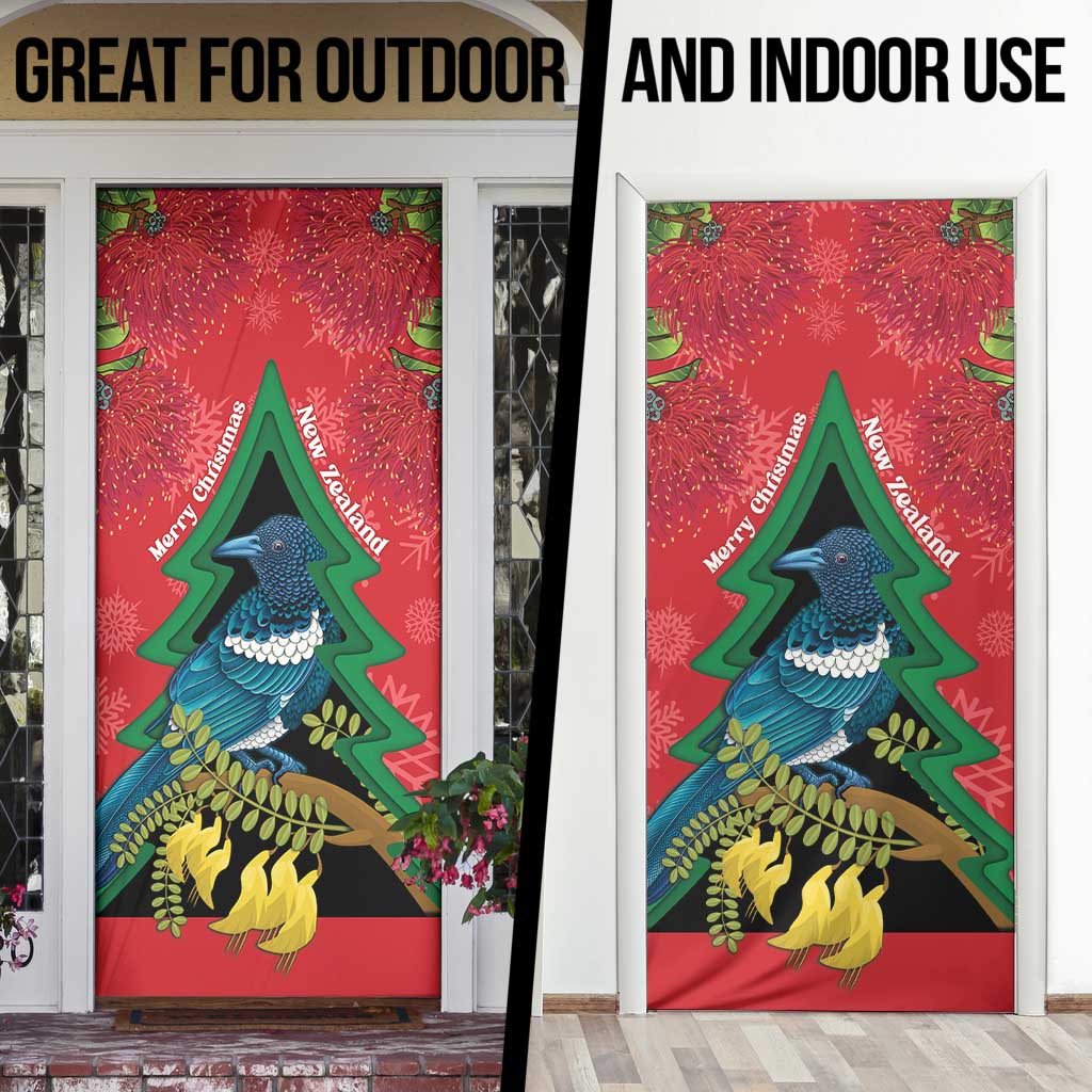 New Zealand Christmas In July Door Cover Kowhai Tui Bird With Pohutukawa - Red - Aussie Hoodie