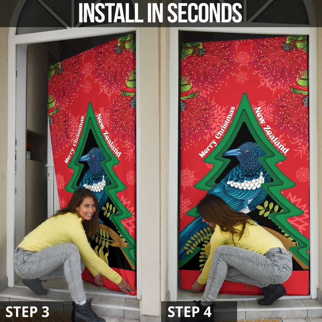 New Zealand Christmas In July Door Cover Kowhai Tui Bird With Pohutukawa - Red - Aussie Hoodie