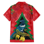 New Zealand Christmas In July Family Matching Long Sleeve Bodycon Dress and Hawaiian Shirt Kowhai Tui Bird With Pohutukawa - Red