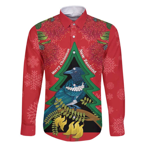 New Zealand Christmas In July Family Matching Mermaid Dress and Hawaiian Shirt Kowhai Tui Bird With Pohutukawa - Red
