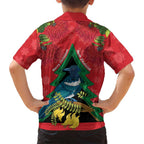 New Zealand Christmas In July Family Matching Off Shoulder Maxi Dress and Hawaiian Shirt Kowhai Tui Bird With Pohutukawa - Red