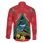 New Zealand Christmas In July Family Matching Off Shoulder Maxi Dress and Hawaiian Shirt Kowhai Tui Bird With Pohutukawa - Red