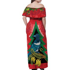 New Zealand Christmas In July Family Matching Off Shoulder Maxi Dress and Hawaiian Shirt Kowhai Tui Bird With Pohutukawa - Red