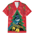 New Zealand Christmas In July Family Matching Off Shoulder Short Dress and Hawaiian Shirt Kowhai Tui Bird With Pohutukawa - Red