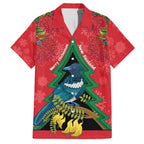 New Zealand Christmas In July Family Matching Off Shoulder Short Dress and Hawaiian Shirt Kowhai Tui Bird With Pohutukawa - Red