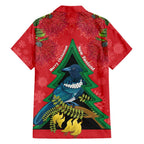 New Zealand Christmas In July Hawaiian Shirt Kowhai Tui Bird With Pohutukawa - Red