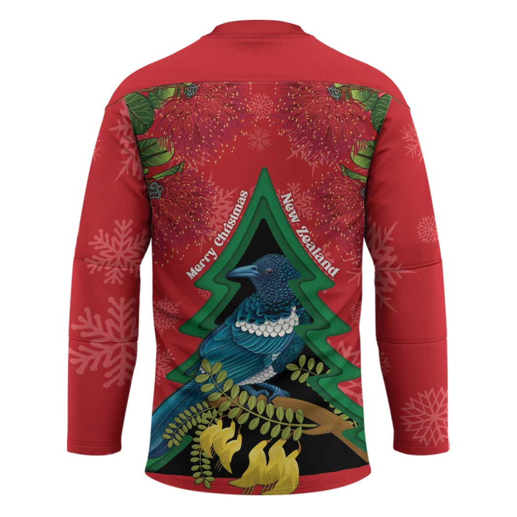 New Zealand Christmas In July Hockey Jersey Kowhai Tui Bird With Pohutukawa - Red - Aussie Hoodie