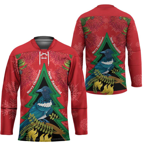 New Zealand Christmas In July Hockey Jersey Kowhai Tui Bird With Pohutukawa - Red - Aussie Hoodie