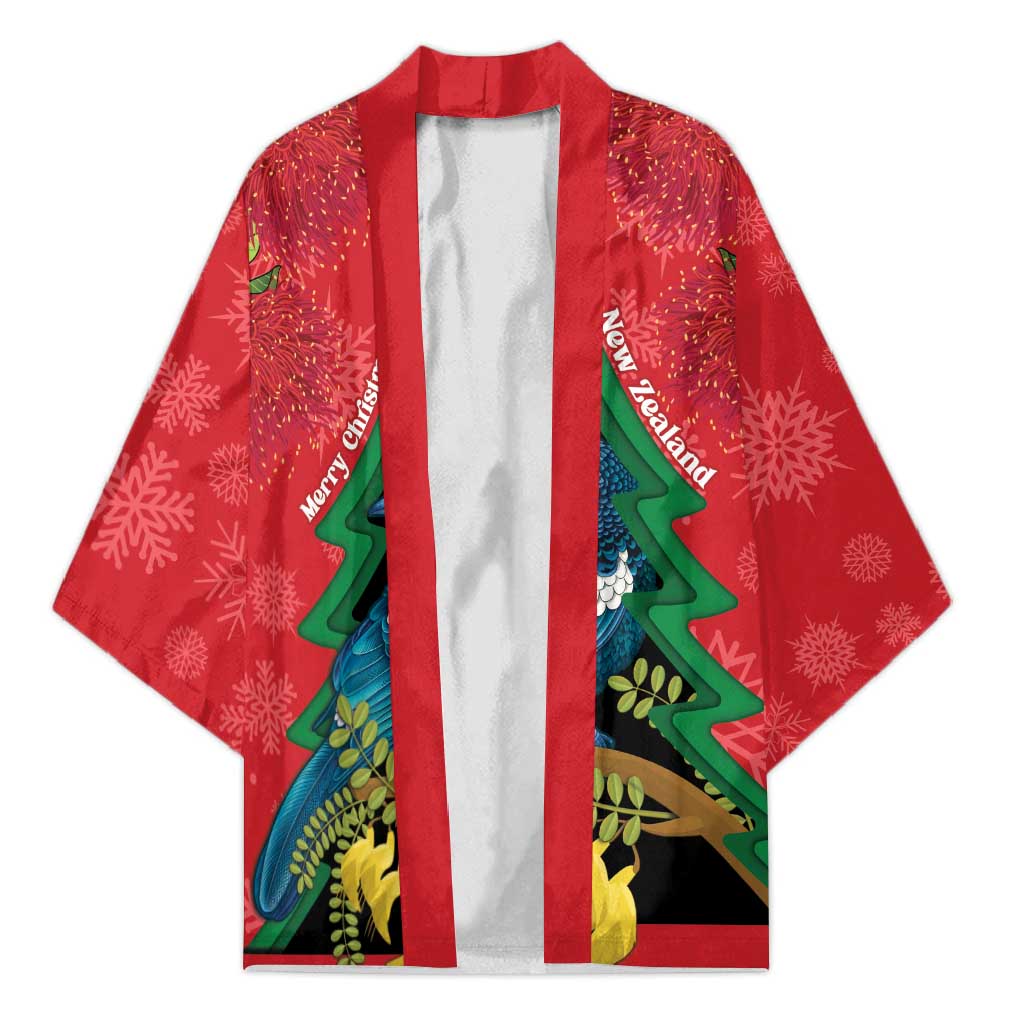 New Zealand Christmas In July Kimono Kowhai Tui Bird With Pohutukawa - Red - Aussie Hoodie