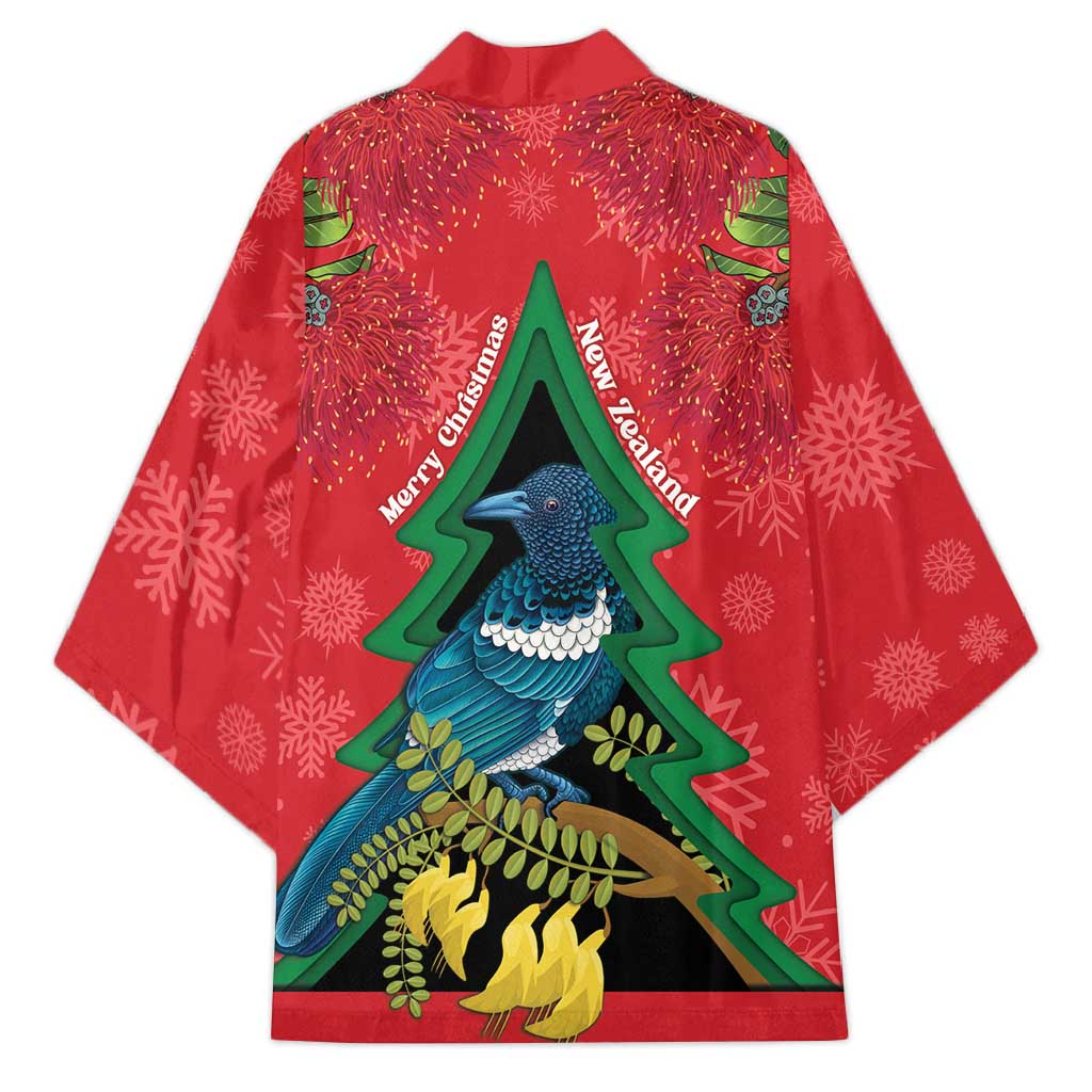 New Zealand Christmas In July Kimono Kowhai Tui Bird With Pohutukawa - Red - Aussie Hoodie
