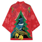 New Zealand Christmas In July Kimono Kowhai Tui Bird With Pohutukawa - Red - Aussie Hoodie
