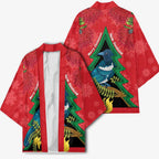 New Zealand Christmas In July Kimono Kowhai Tui Bird With Pohutukawa - Red - Aussie Hoodie