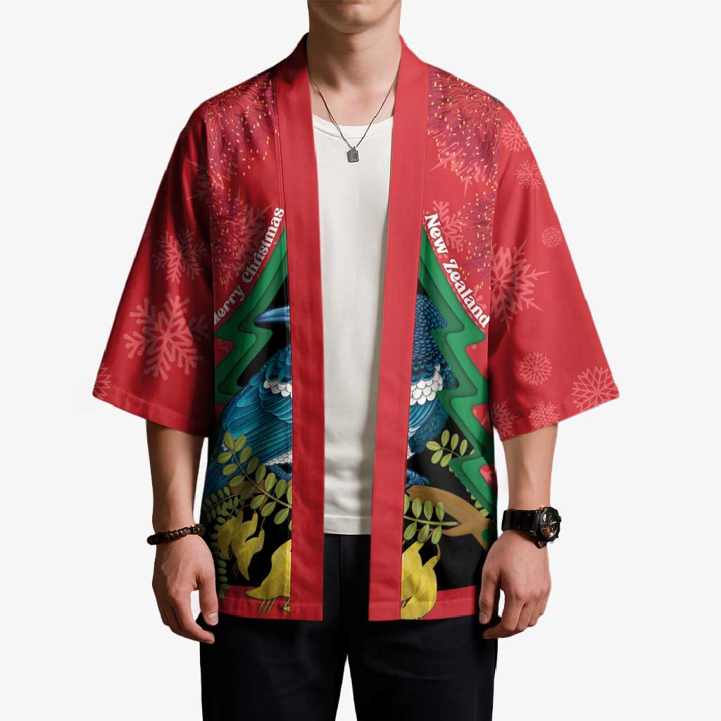 New Zealand Christmas In July Kimono Kowhai Tui Bird With Pohutukawa - Red - Aussie Hoodie