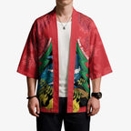New Zealand Christmas In July Kimono Kowhai Tui Bird With Pohutukawa - Red - Aussie Hoodie