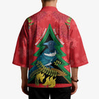 New Zealand Christmas In July Kimono Kowhai Tui Bird With Pohutukawa - Red - Aussie Hoodie