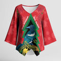 New Zealand Christmas In July Kimono Sleeve Blouse Kowhai Tui Bird With Pohutukawa - Red - Aussie Hoodie