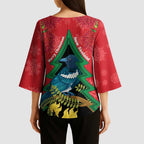 New Zealand Christmas In July Kimono Sleeve Blouse Kowhai Tui Bird With Pohutukawa - Red - Aussie Hoodie
