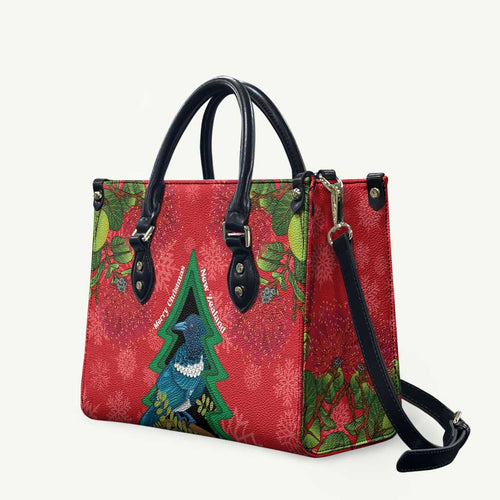 New Zealand Christmas In July Leather Bag Kowhai Tui Bird With Pohutukawa - Red - Aussie Hoodie