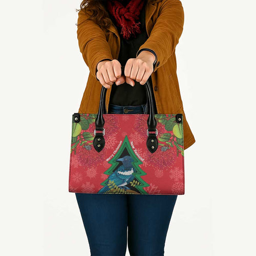 New Zealand Christmas In July Leather Bag Kowhai Tui Bird With Pohutukawa - Red - Aussie Hoodie