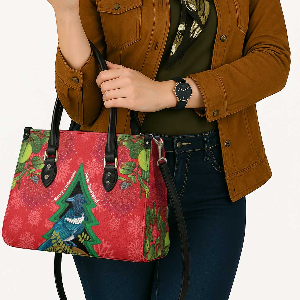 New Zealand Christmas In July Leather Bag Kowhai Tui Bird With Pohutukawa - Red - Aussie Hoodie