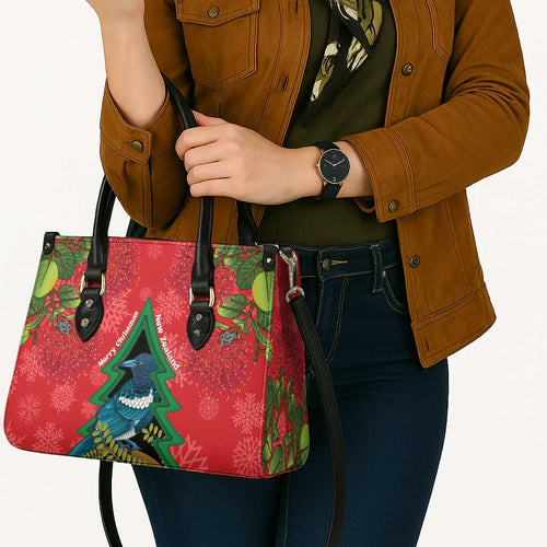 New Zealand Christmas In July Leather Bag Kowhai Tui Bird With Pohutukawa - Red - Aussie Hoodie