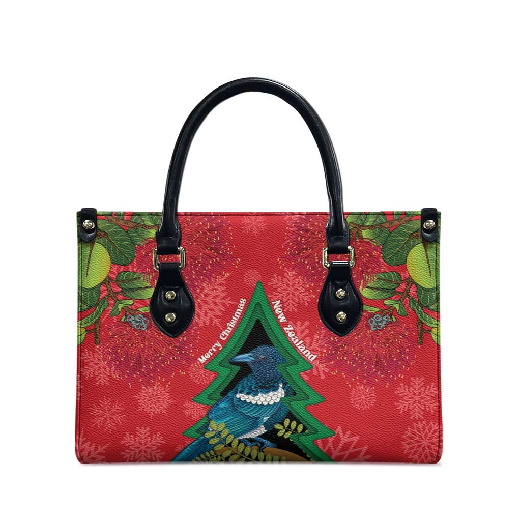 New Zealand Christmas In July Leather Bag Kowhai Tui Bird With Pohutukawa - Red - Aussie Hoodie