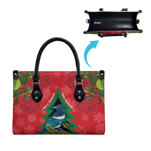 New Zealand Christmas In July Leather Bag Kowhai Tui Bird With Pohutukawa - Red - Aussie Hoodie